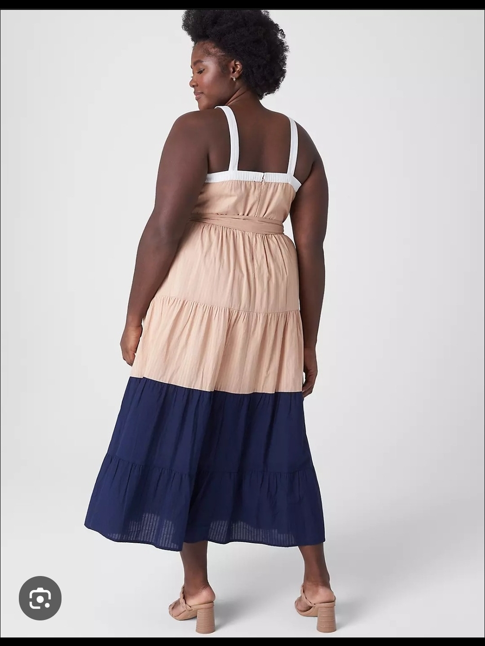 Lane Bryant Beige and Navy Tiered Maxi Dress Sz 20 - Picture 2 of 10